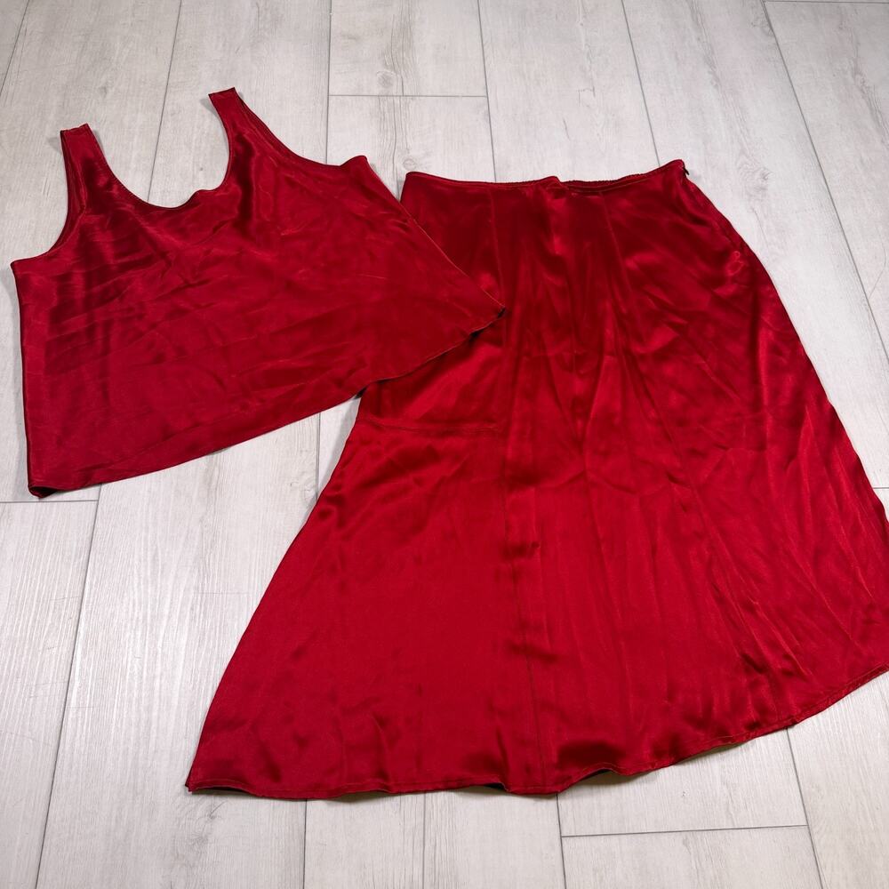 Harari 100% Silk Red Size Small Blouse/Skirt Set Boho Cocktail Chic Holiday